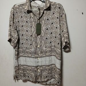All Saints Men's Patterned Shirt - Black and White NWT. Size Small